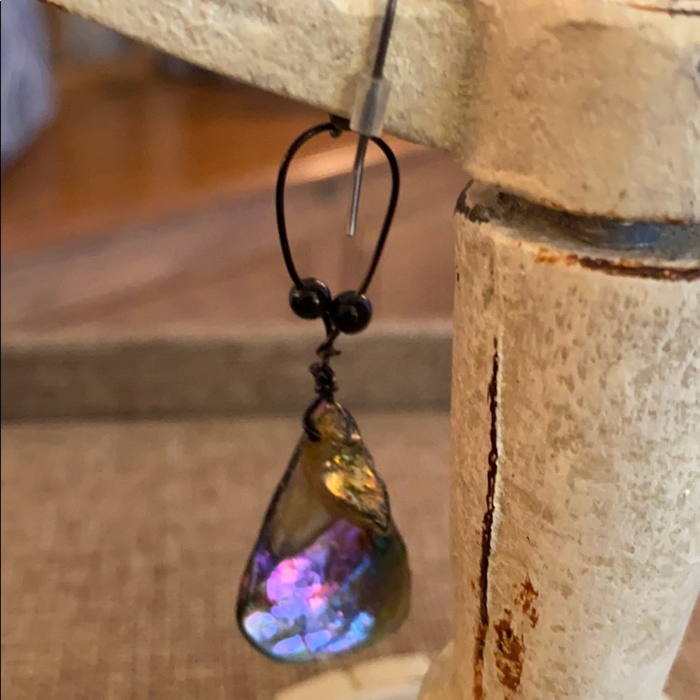 Iridescent Abalone Shell Drop Hook Dangle Earrings - image 7